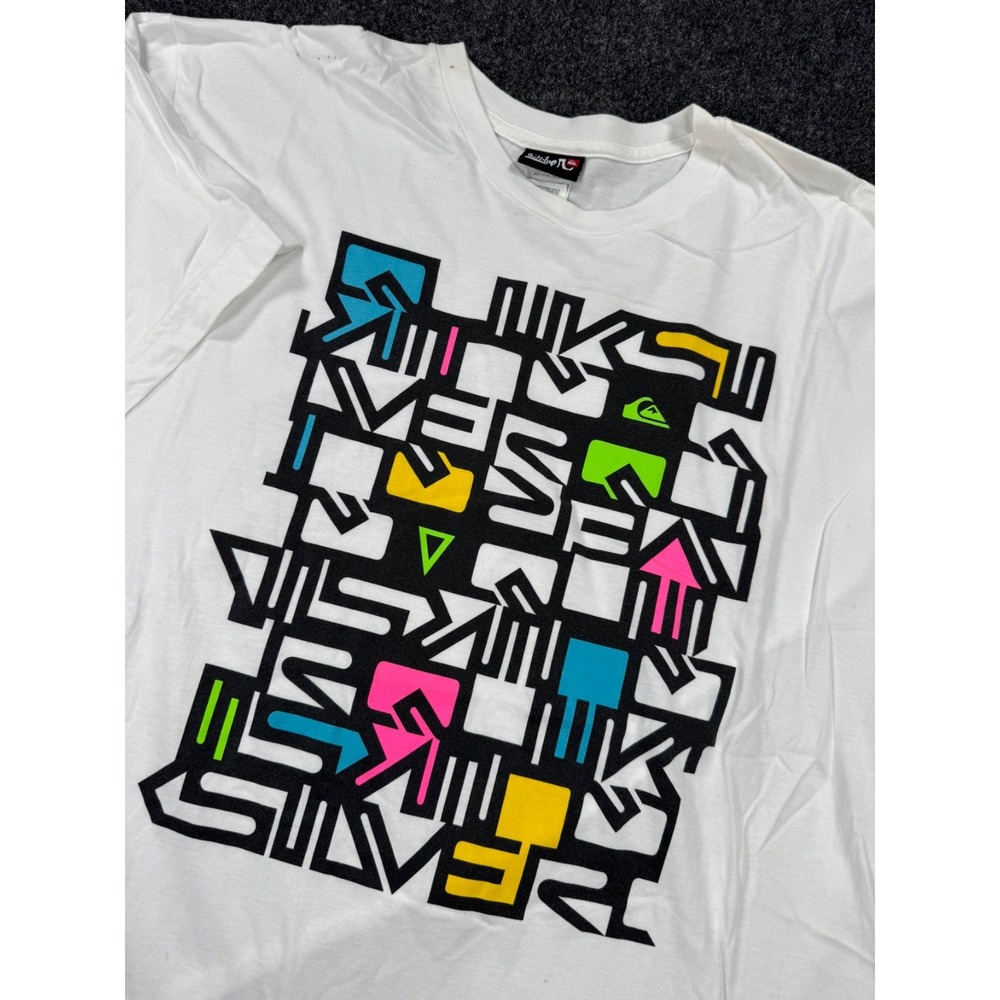 Vintage 90s Quiksilver Surf Graphic T Shirt XL Made in USA Neon Skate Surf